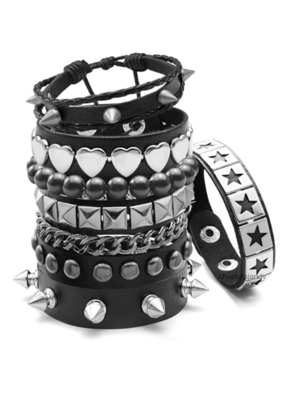 6 Pc Punk Spiked Studded Bracelet Set Gothic Grunge Cuff Wristband